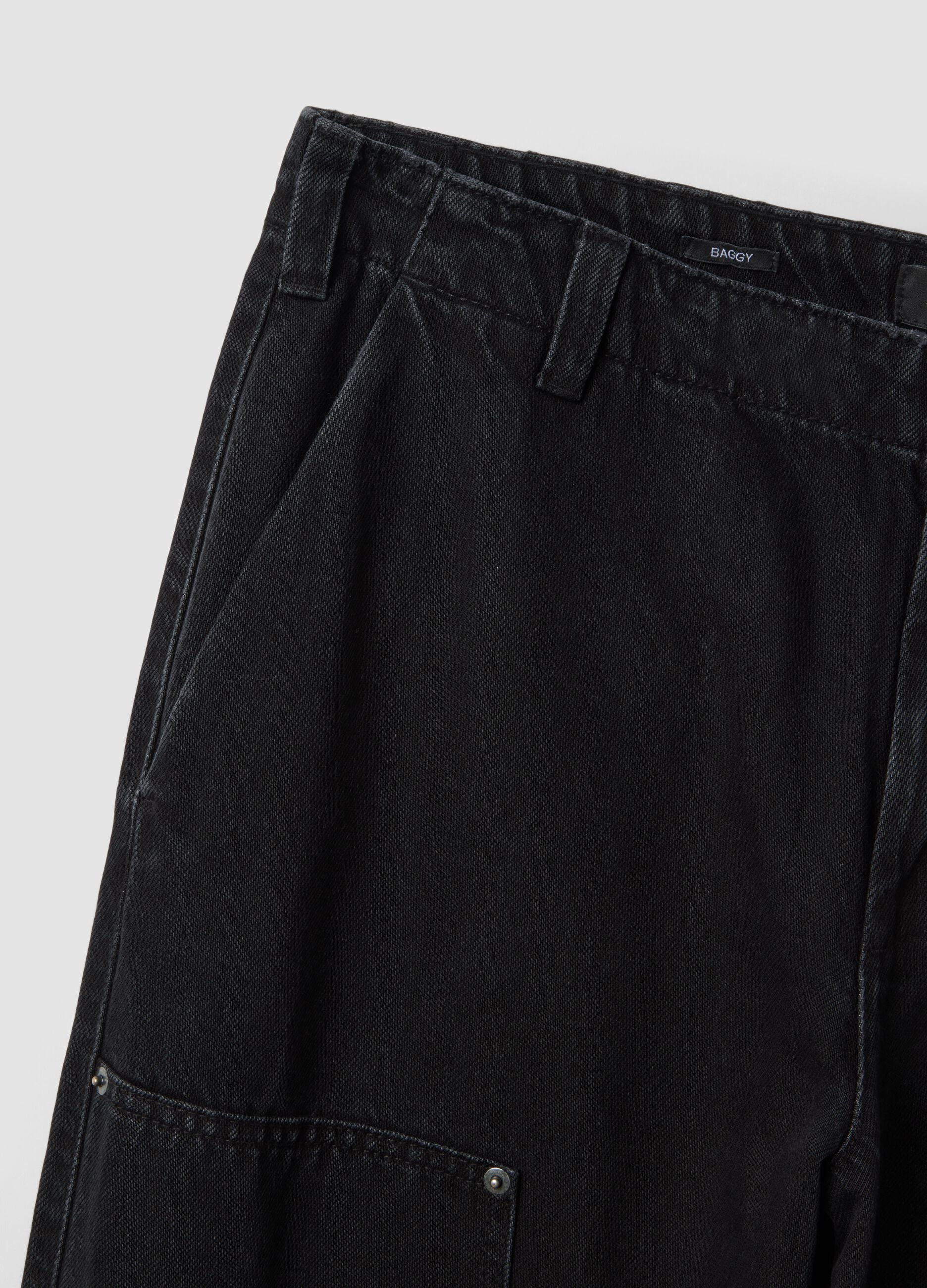 Black pure cotton carpenter denim jeans, relaxed fit