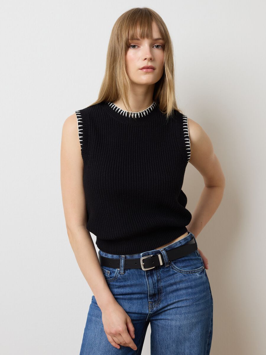 Gilet in misto cotone nero regular fit_0