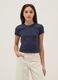 T-shirt blu per ragazza in cotone elasticizzato con ricamo cuori _0