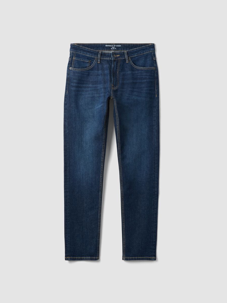 Jeans lavaggio scuro in cotone elasticizzato slim fit_0