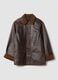 Brown genuine leather jacket with corduroy collar, regular fit_0