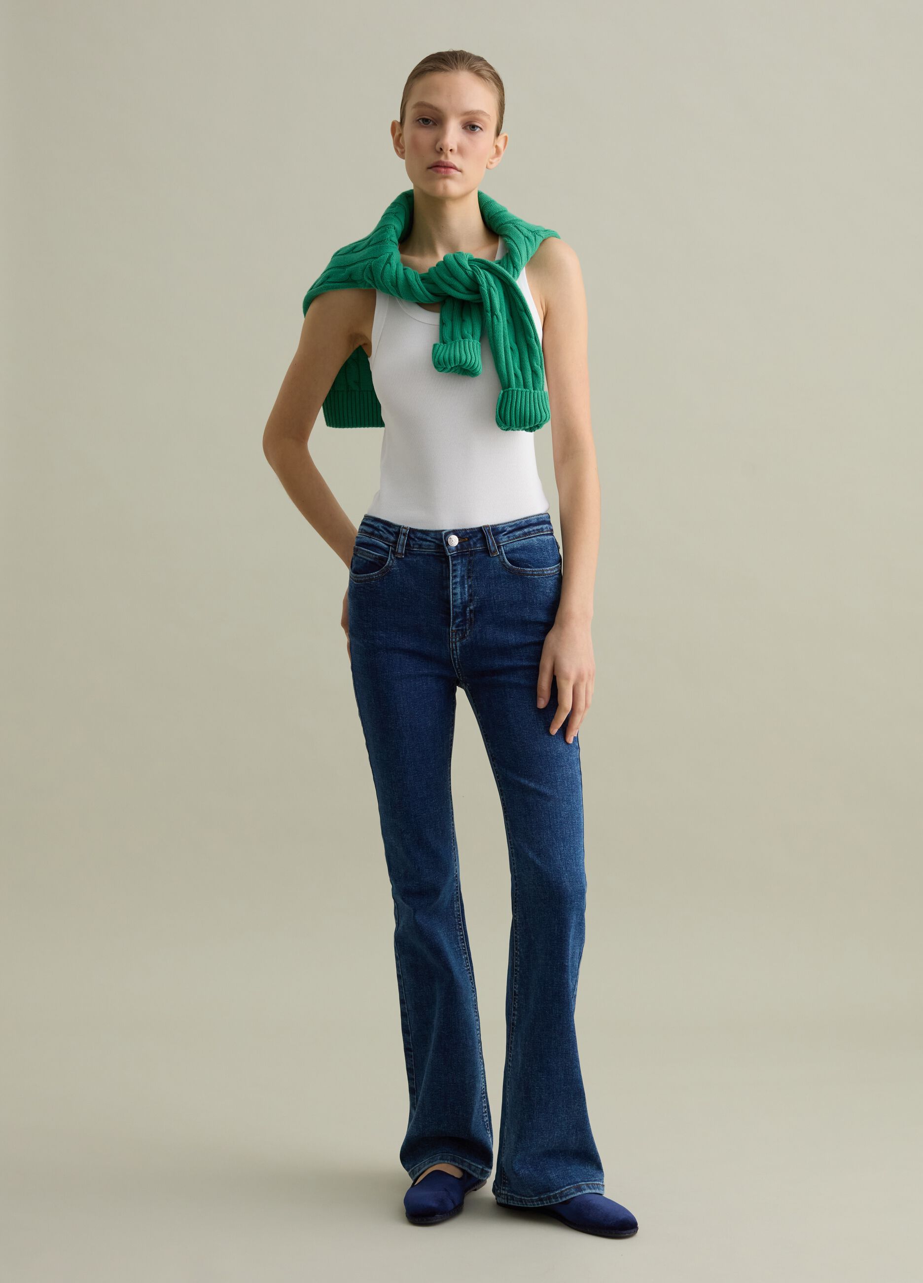 Tank top bianco a costine