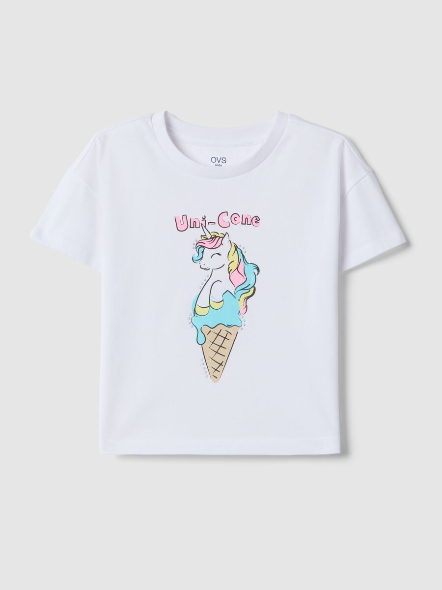 White pure cotton girls' t-shirt regular fit with ice cream_0