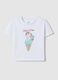 White pure cotton girls' t-shirt regular fit with ice cream_0