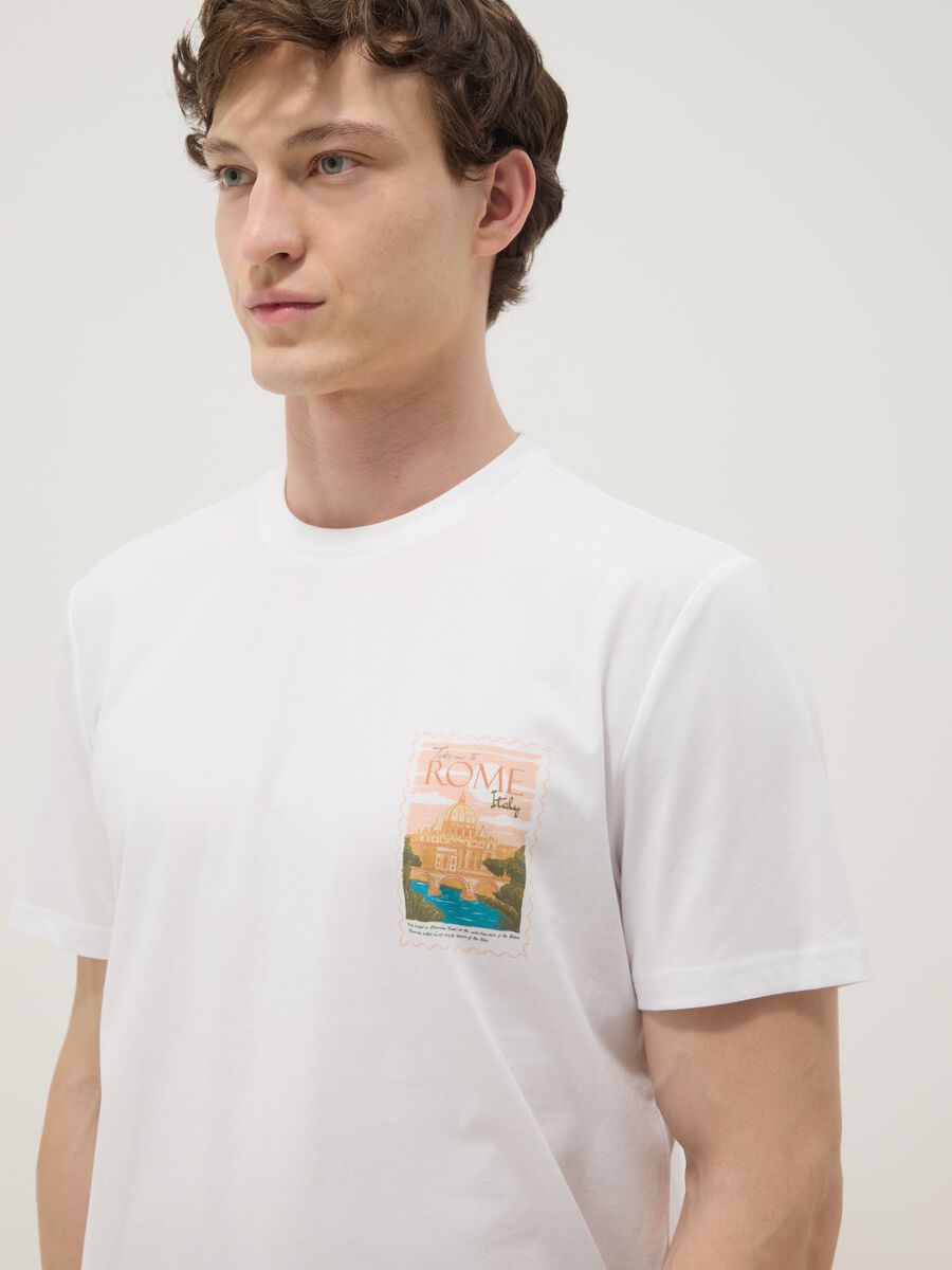 White pure cotton T-shirt with applied print, regular fit_2