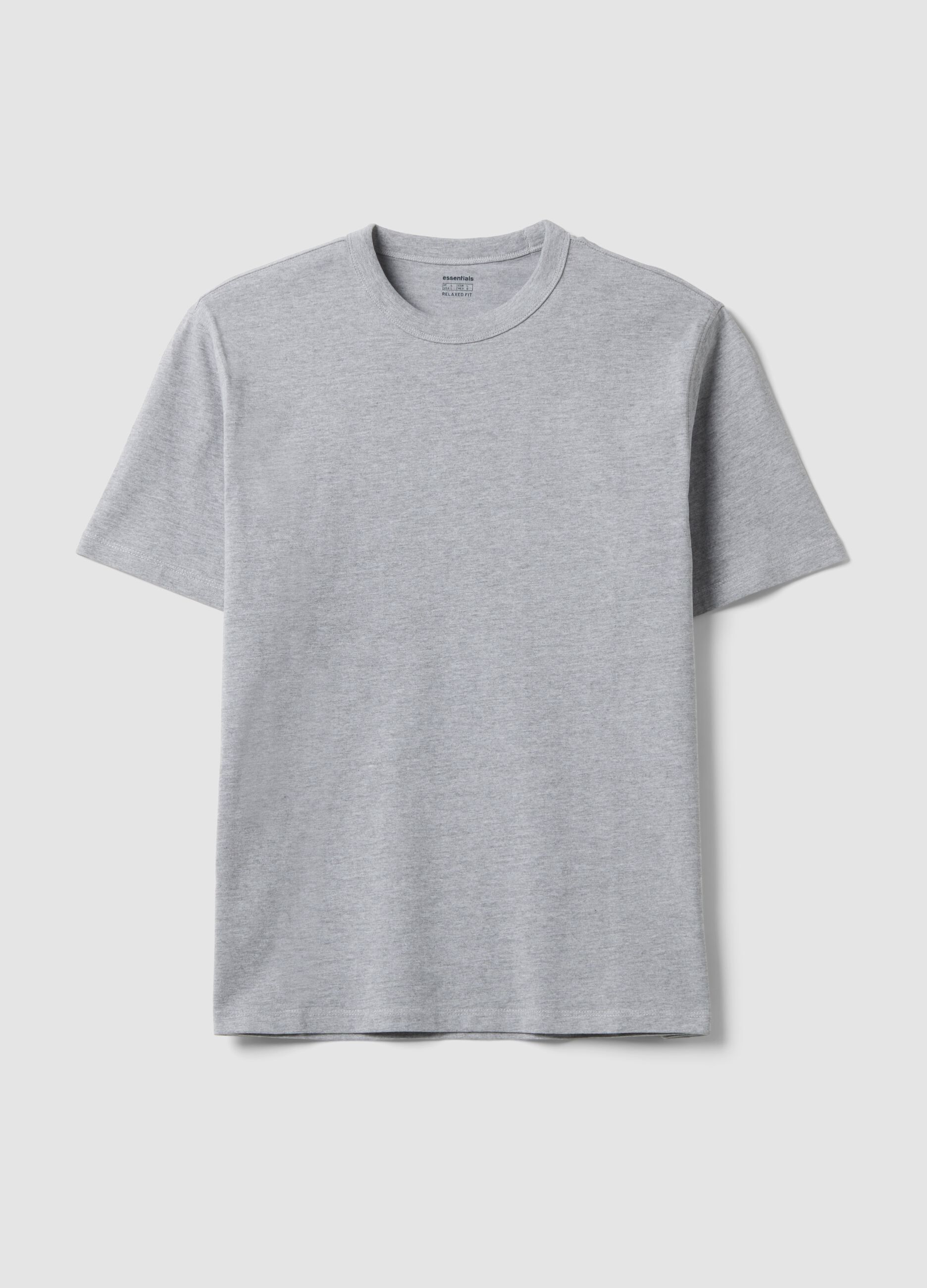 Grey pure cotton crew-neck T-shirt, relaxed fit