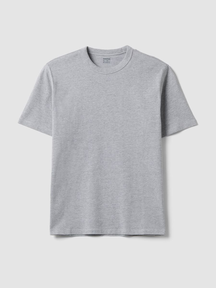 Grey pure cotton crew-neck T-shirt, relaxed fit_3
