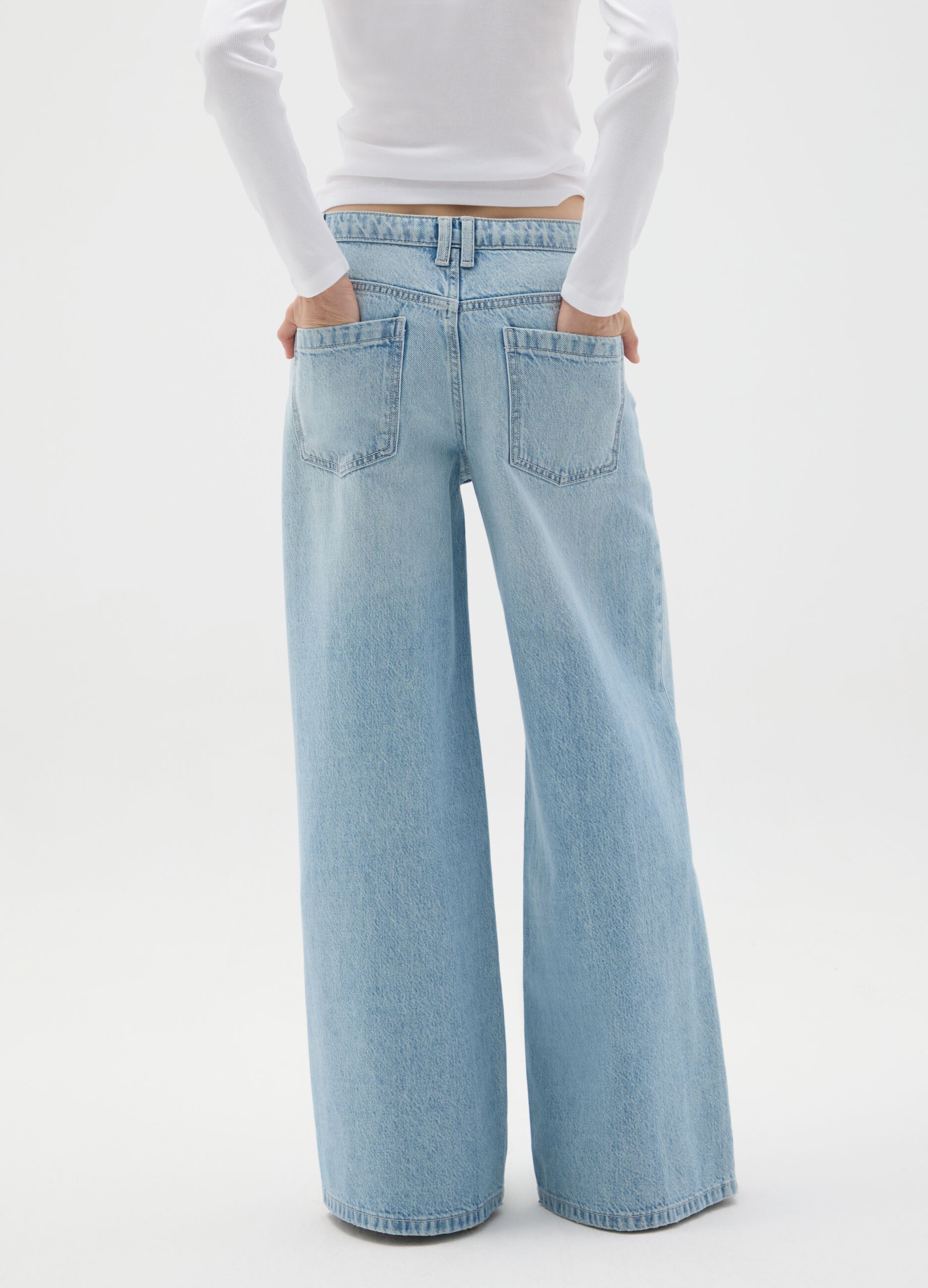 Wide leg pure cotton blue jeans