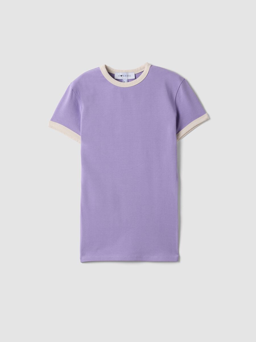 T-shirt viola in cotone elasticizzato con profili a contrasto fitted_0