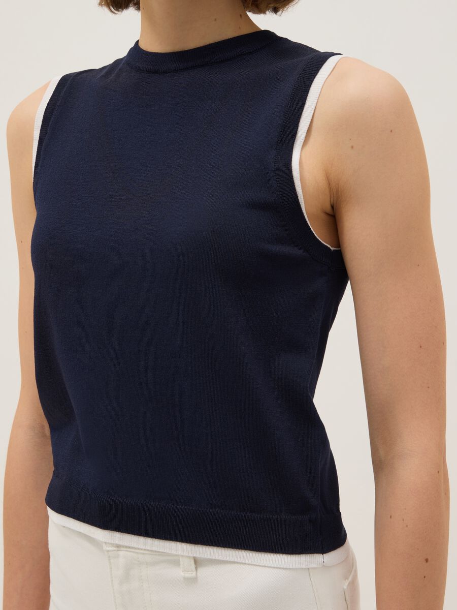 Blue sleeveless viscose blend tank top regular fit_3