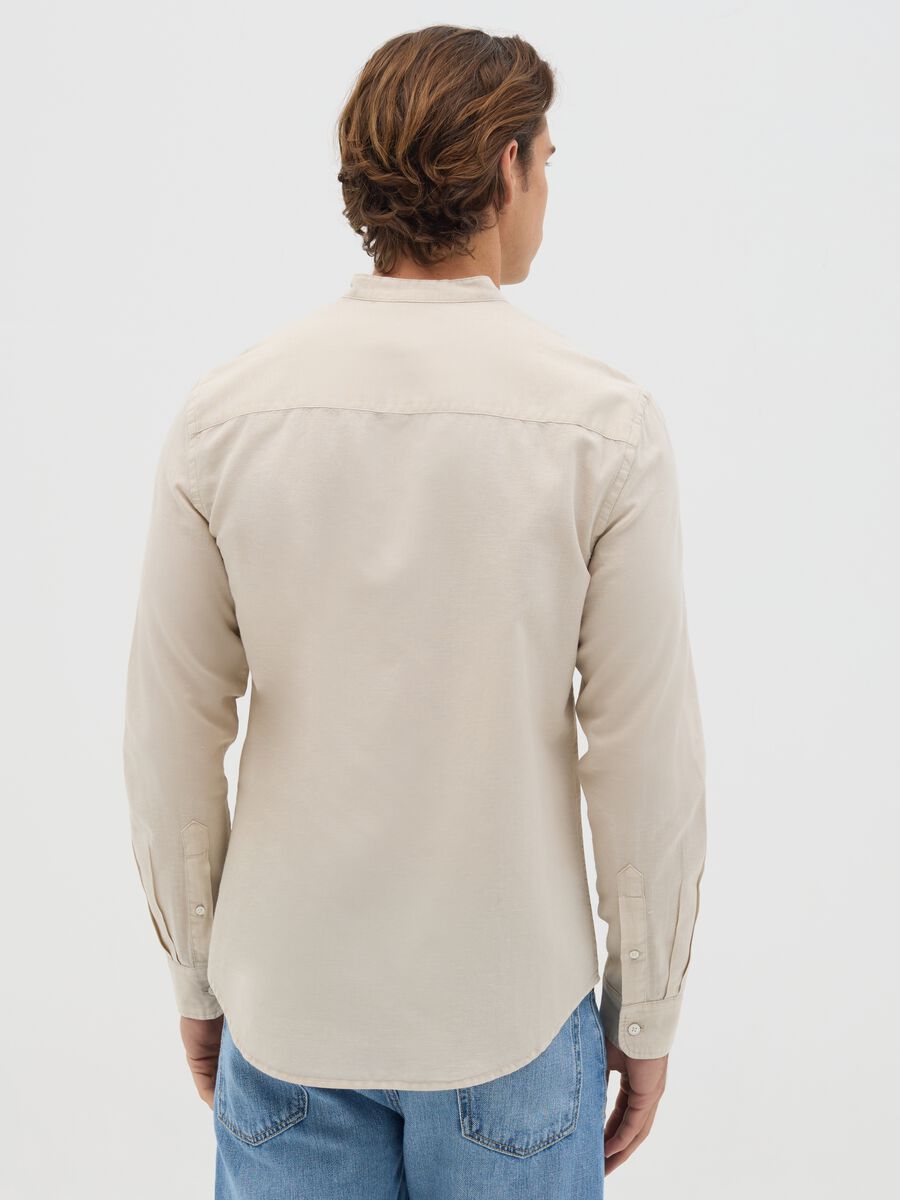 Long Beige Cotton and Linen Shirt_3