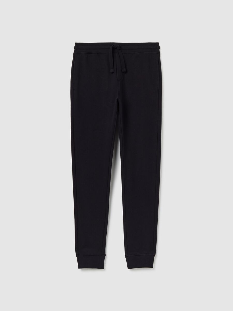 Pantaloni jogger neri da ragazzo in puro cotone regular fit_0