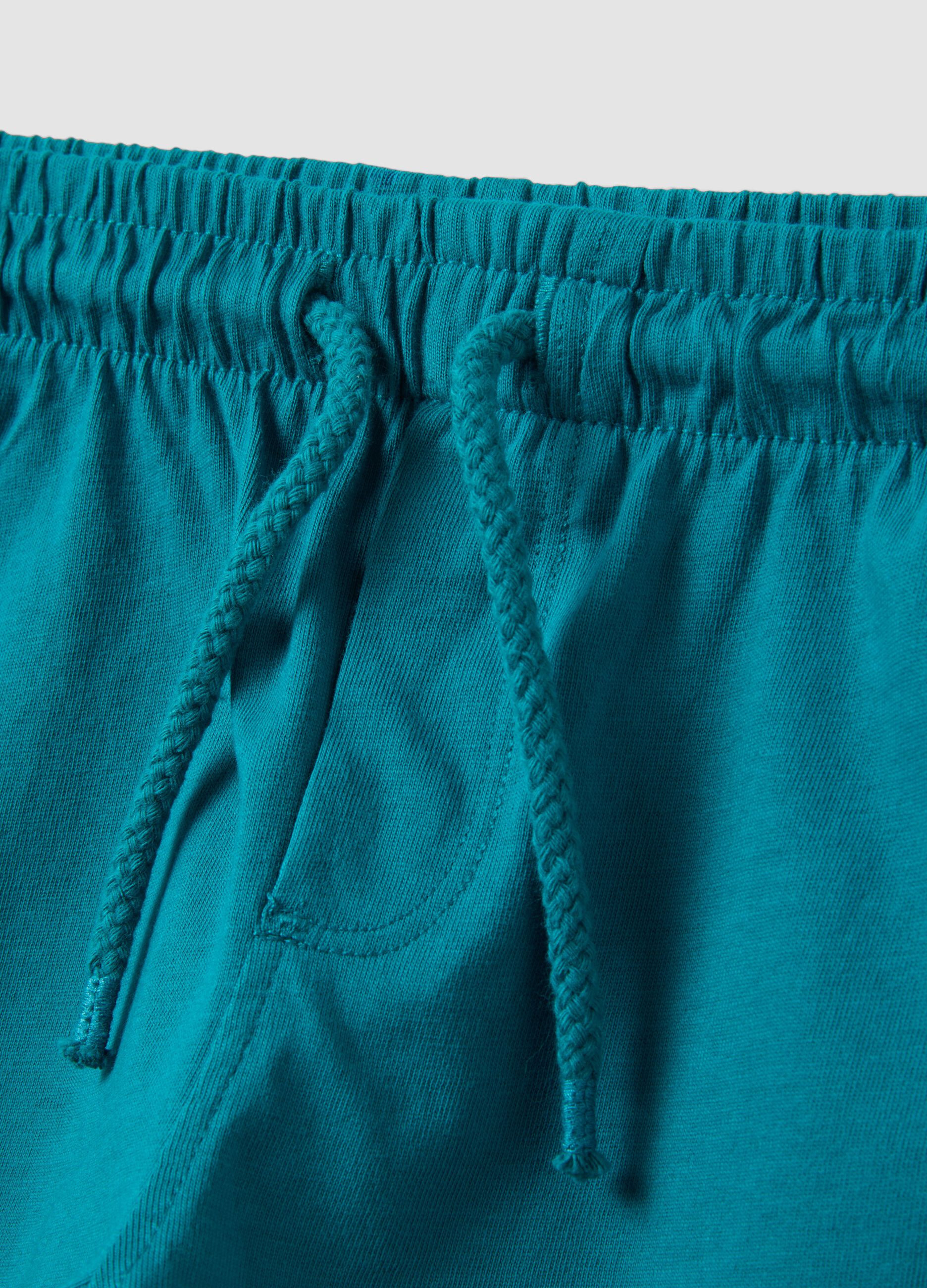 Blue pure organic cotton shorts with elasticated waistband for baby boy, regular fit