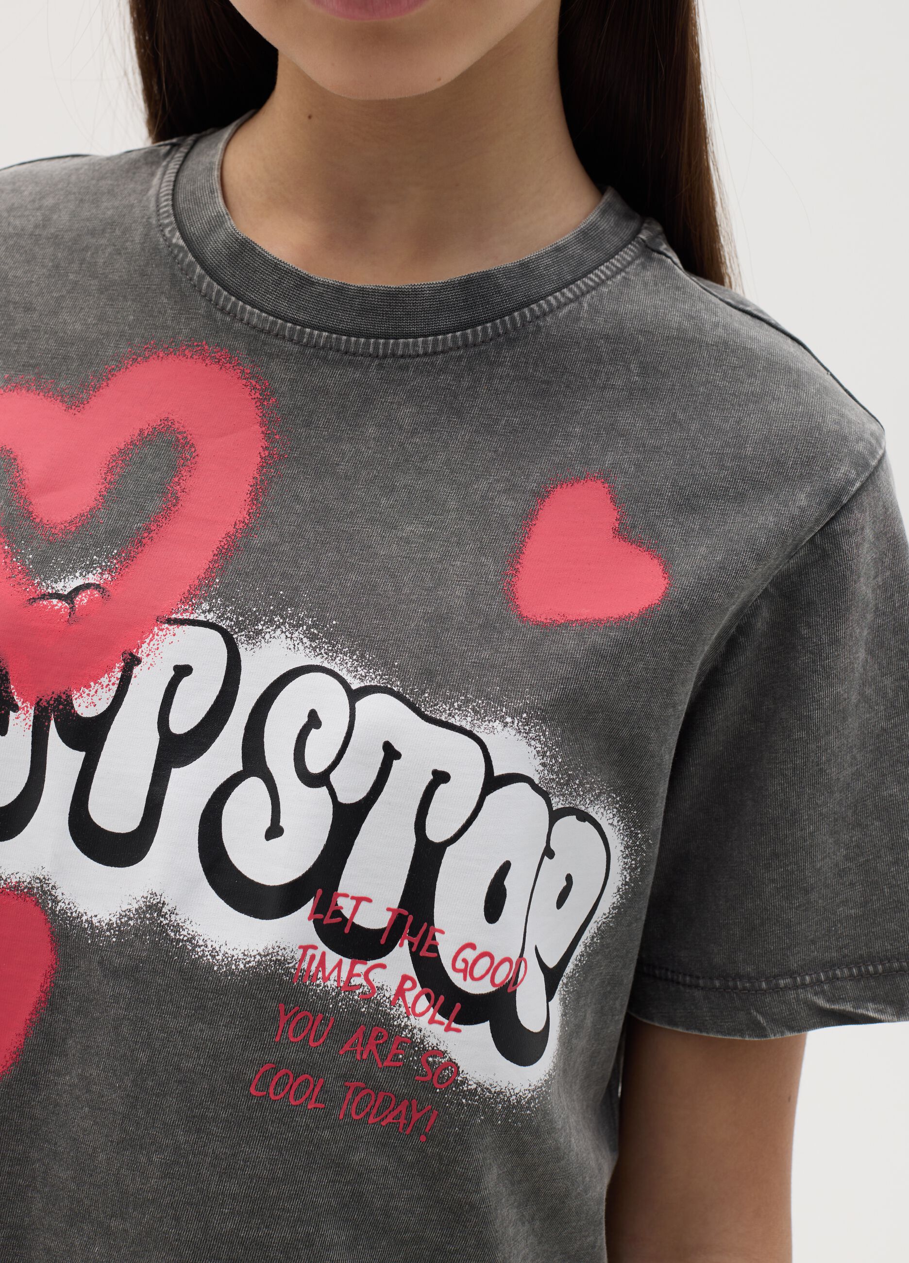 Crop T-shirt in cotton with "Don't Stop" print