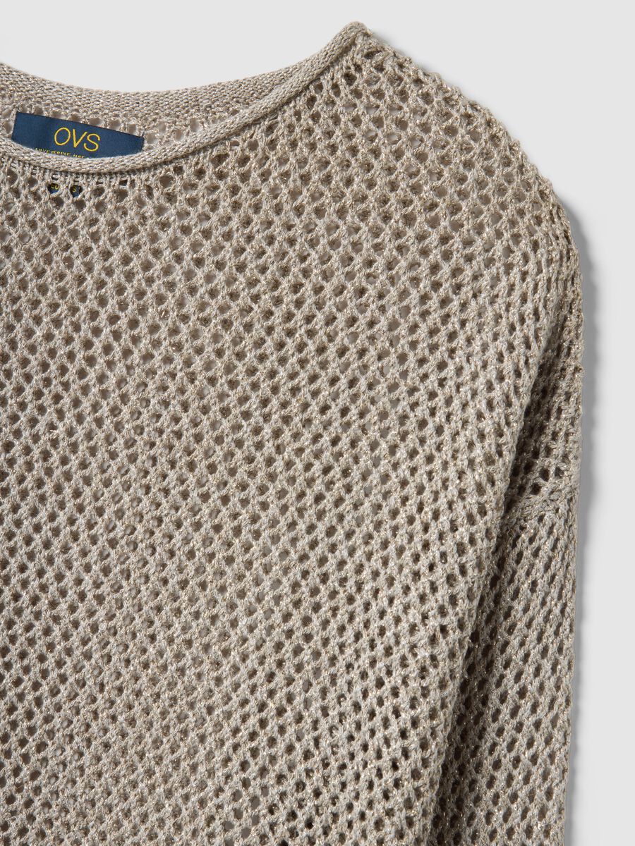 Maglione in misto viscosa beige regular fit con lavorazione a maglia_5