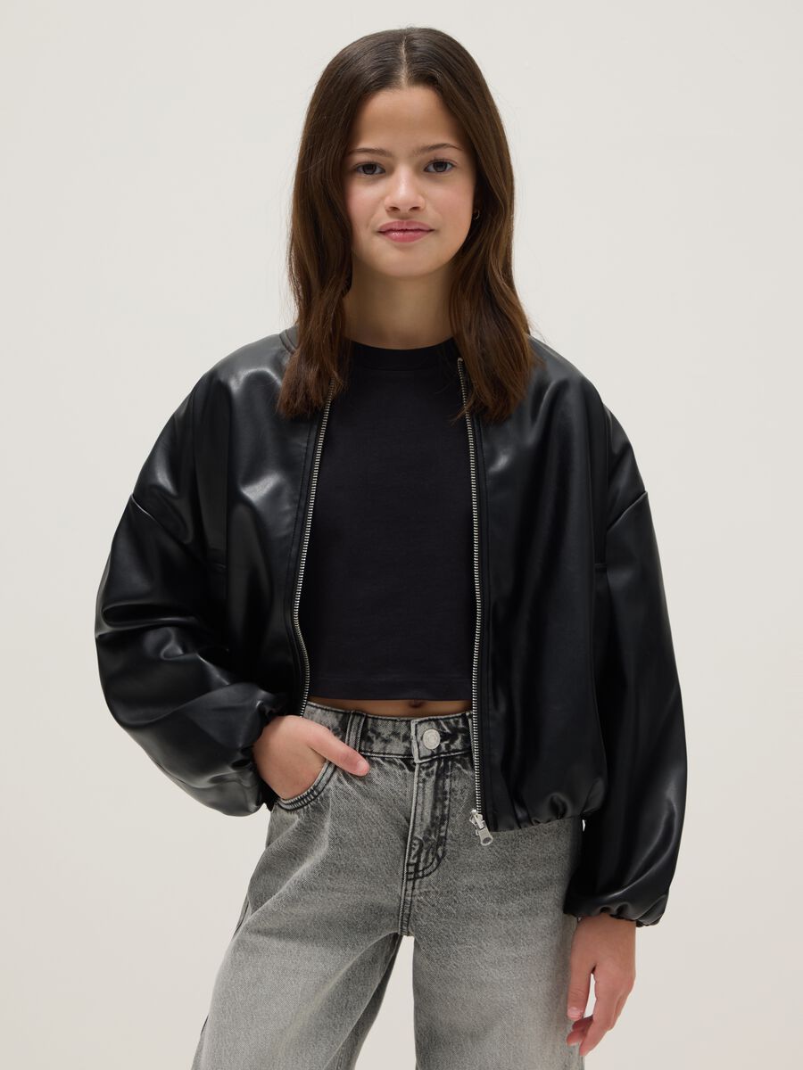 Giacca bomber nera da ragazza over fit_0