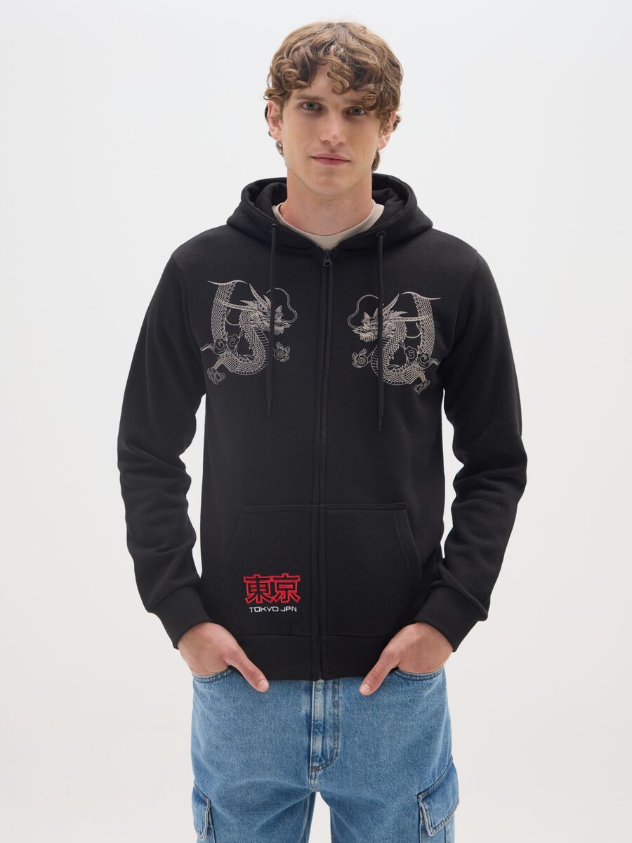 Black Cotton Blend Sweatshirt with Print_0