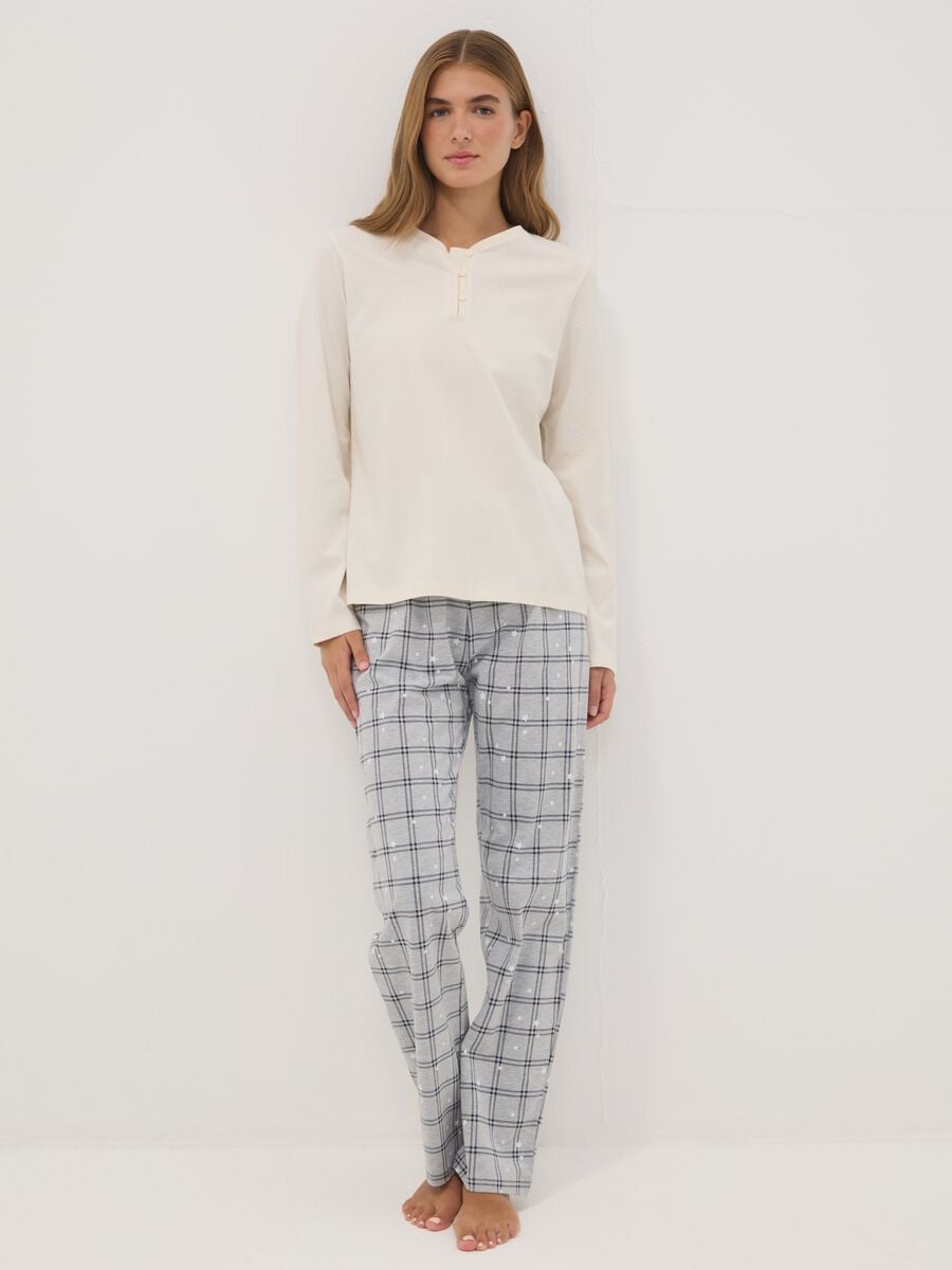 Beige pure organic cotton crew-neck pyjamas_0