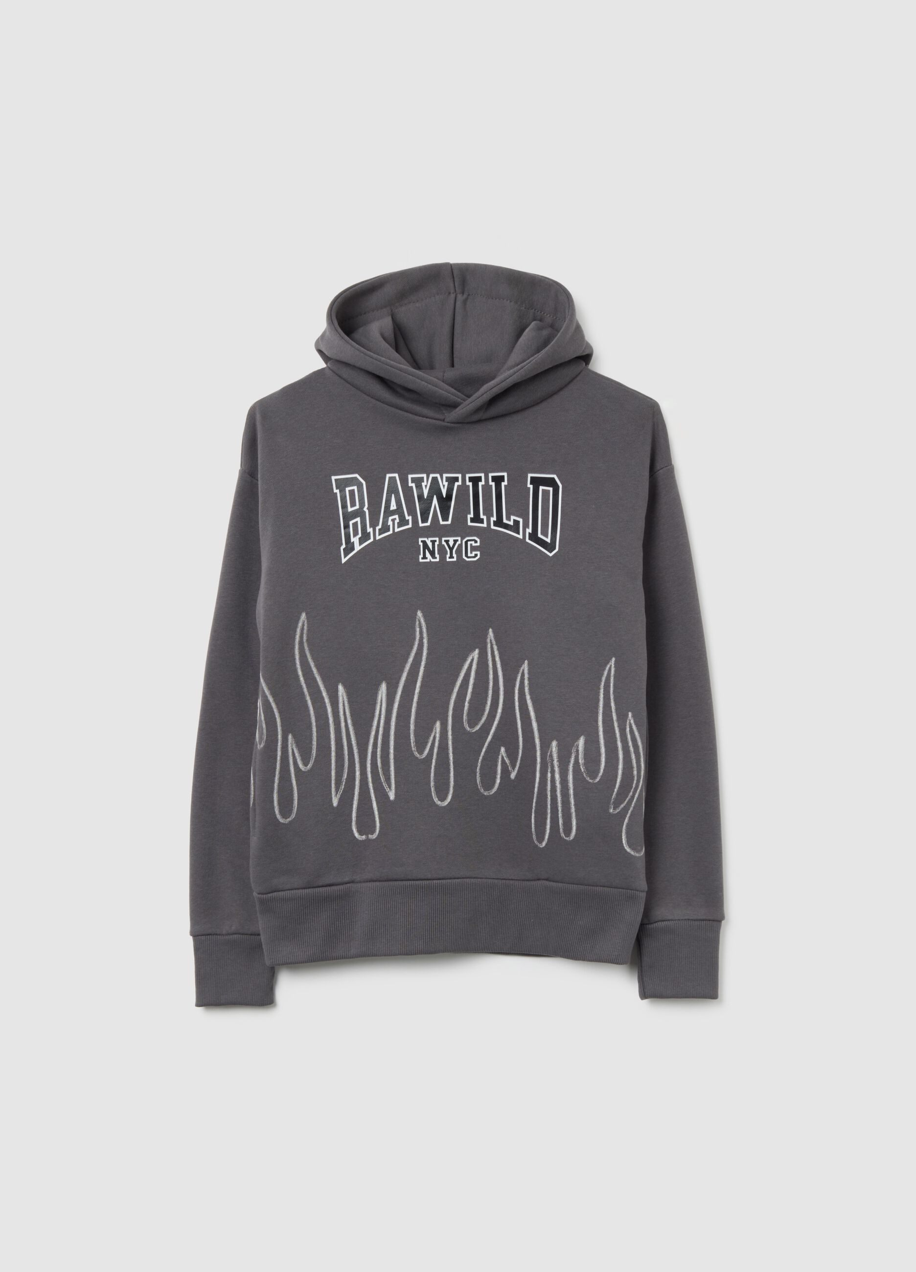 Grey cotton blend children's hoodie, regular fit