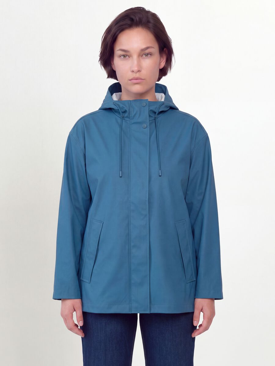 Blue hooded rain jacket with zip, regular fit_0