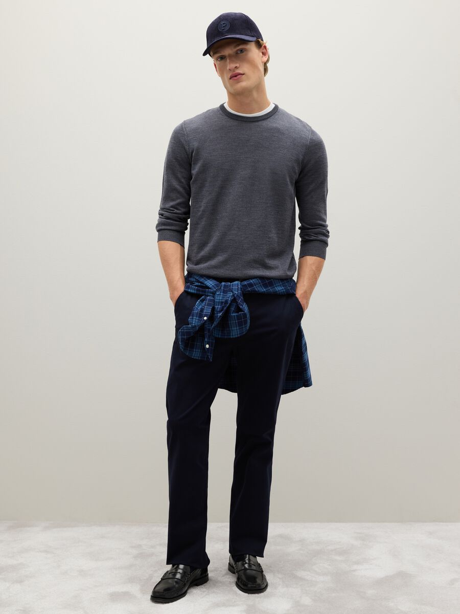 Grey pure merino wool jumper regular fit with crew neck_1