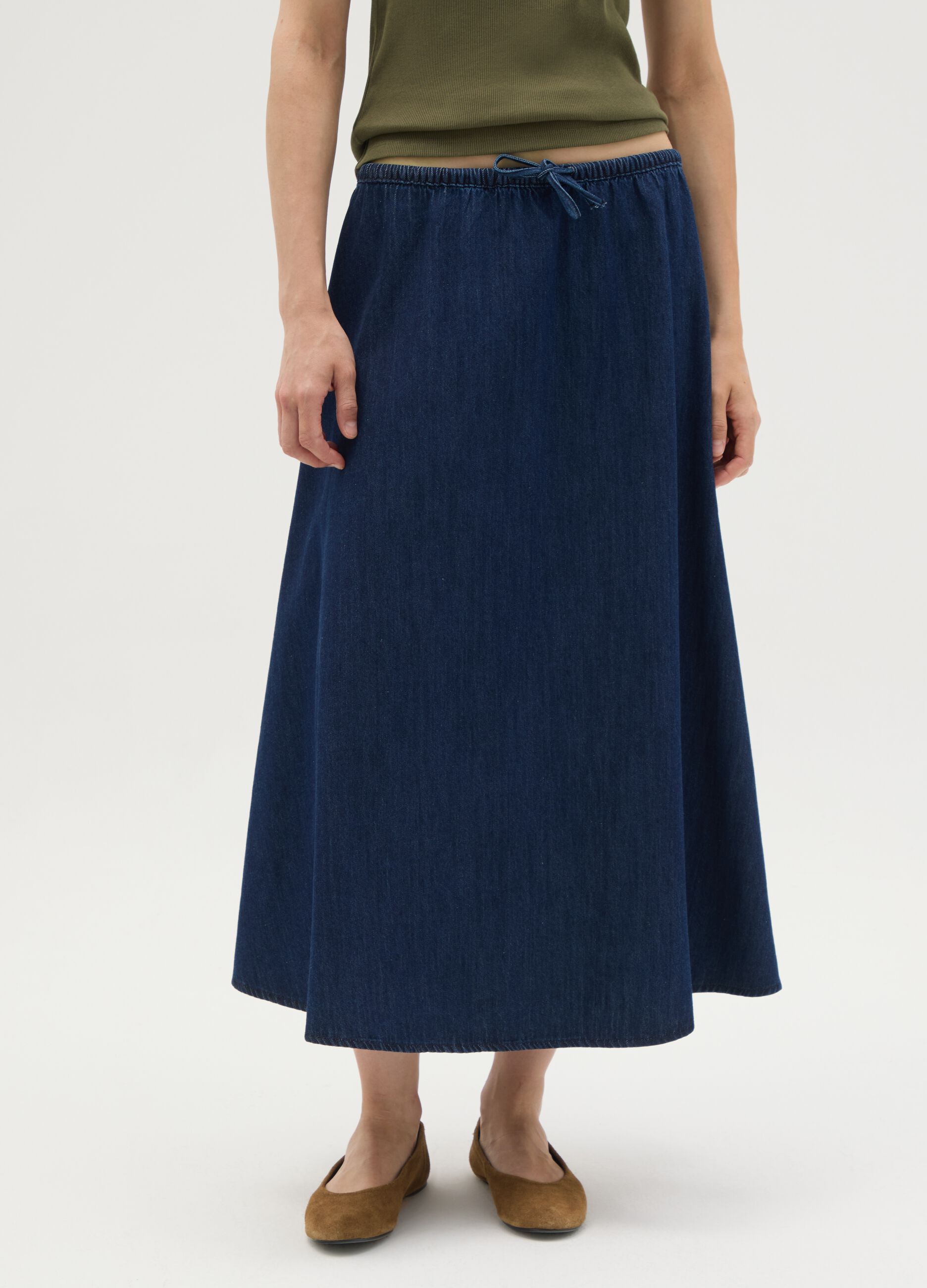 Gonna lunga da donna in puro cotone blu regular fit