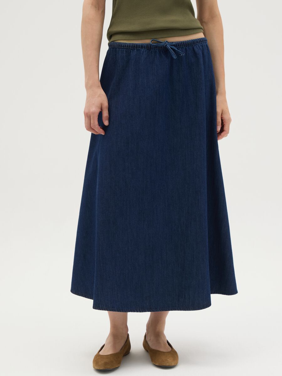 Gonna lunga da donna in puro cotone blu regular fit_1