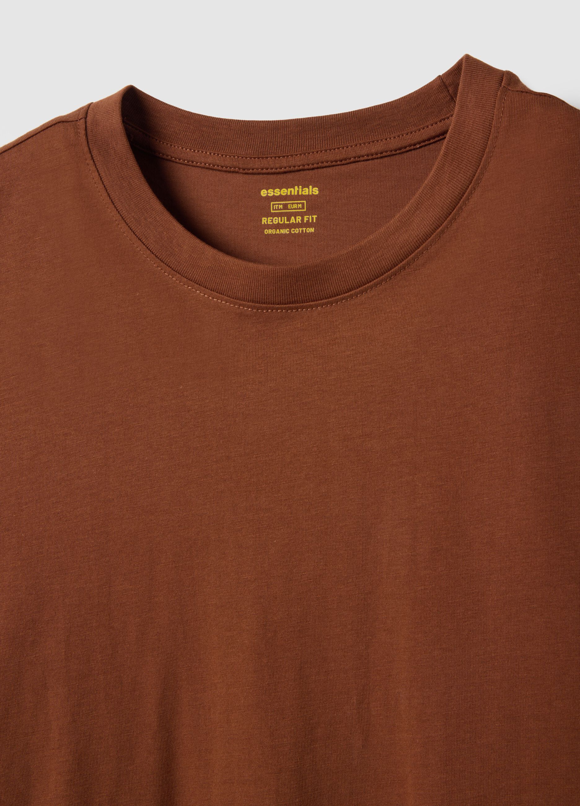 Regular fit brown pure cotton t-shirt