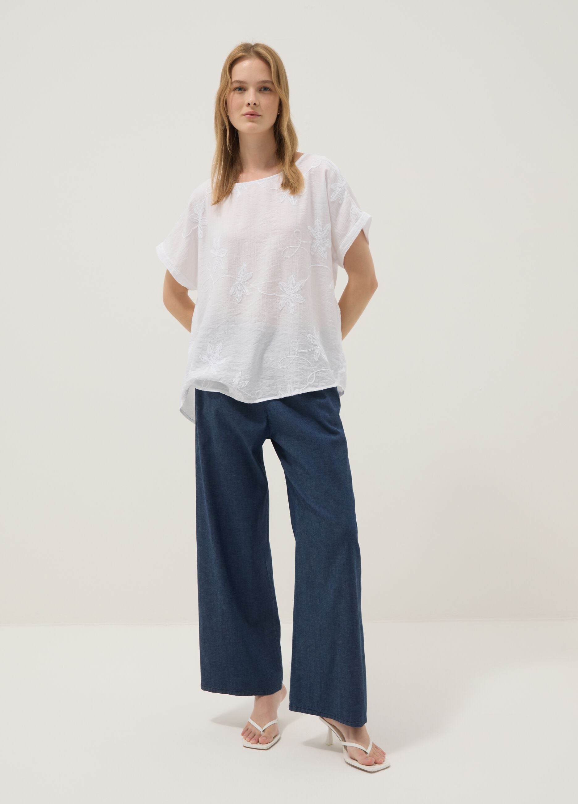 White viscose-blend blouse