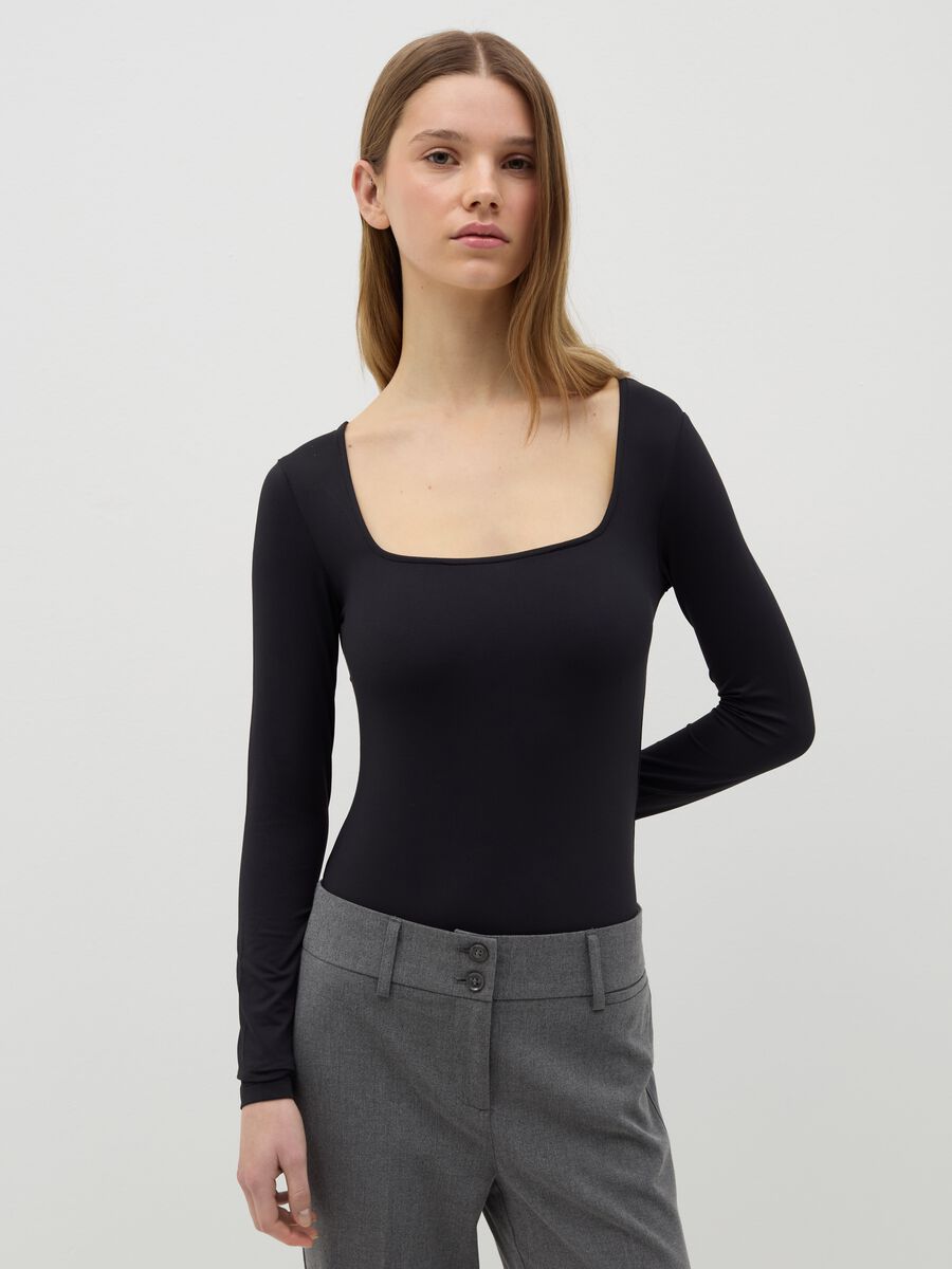 Long-sleeved bodysuit with square neckline_0