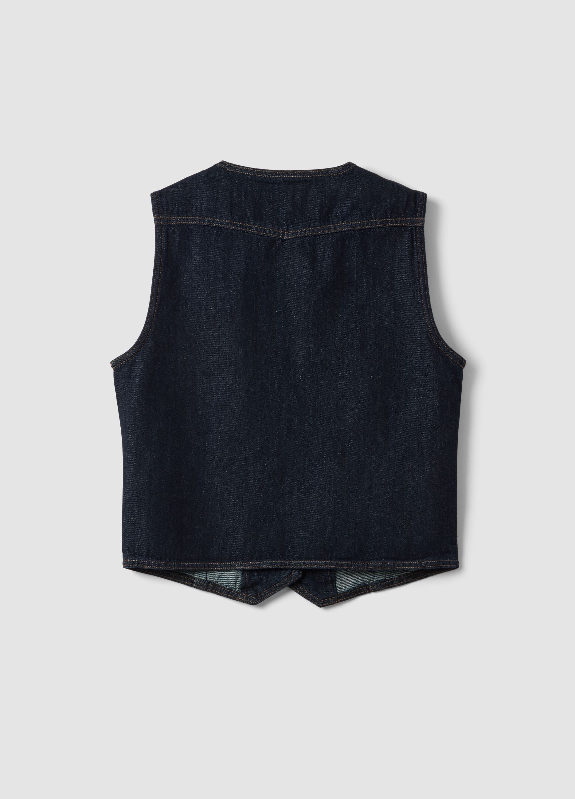 Blue pure cotton denim waistcoat with buttons, regular fit