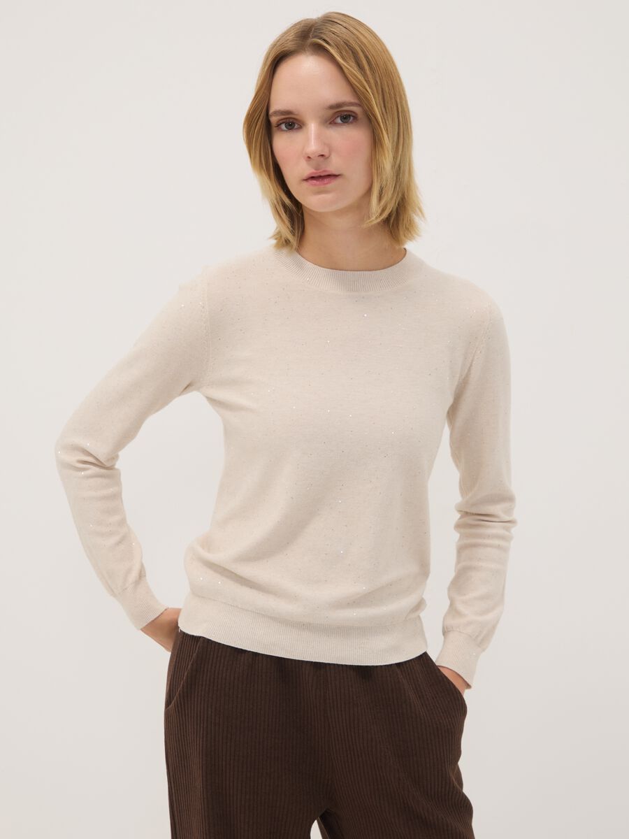 Camel viscose-blend jumper with sequins, regular fit_0