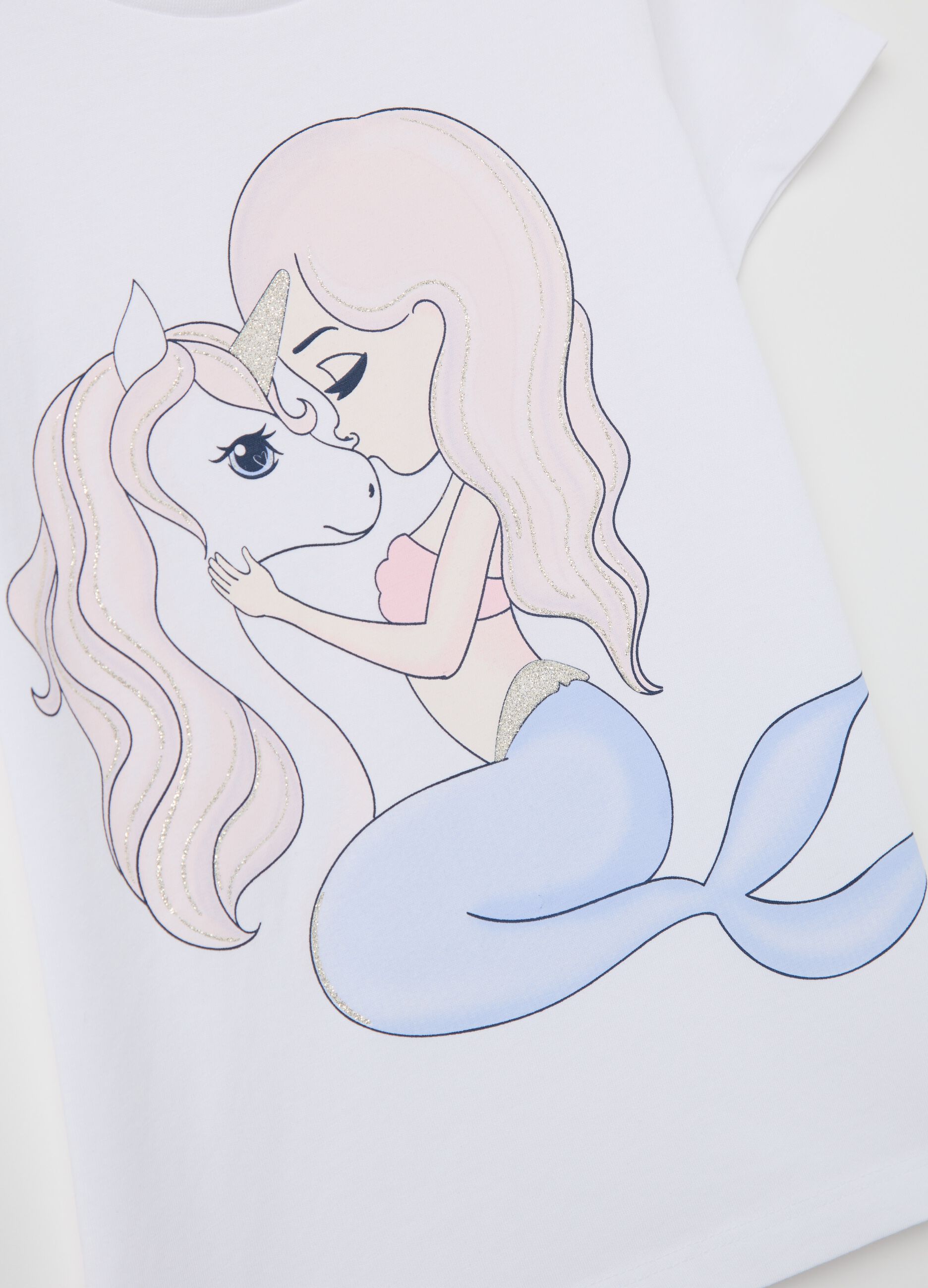 White T-shirt with mermaid and unicorn print OVS Kids