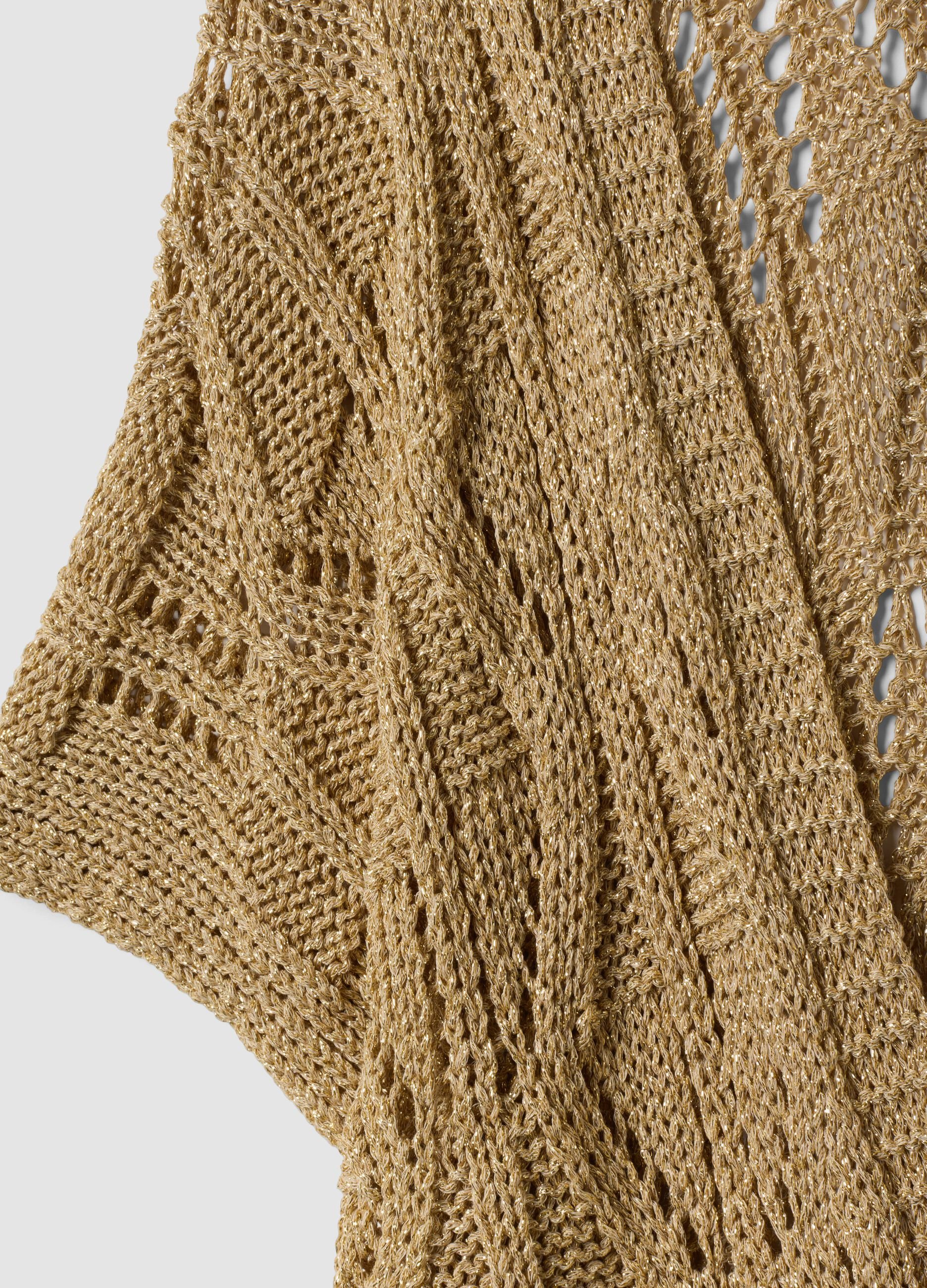 Beige openwork viscose-blend cardigan