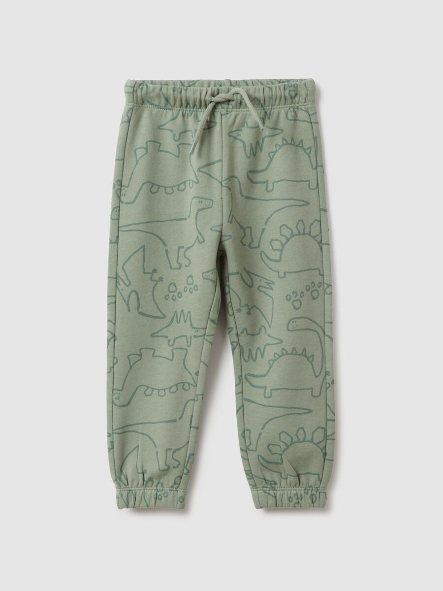 Green pure cotton children's trousers regular fit with prints_0