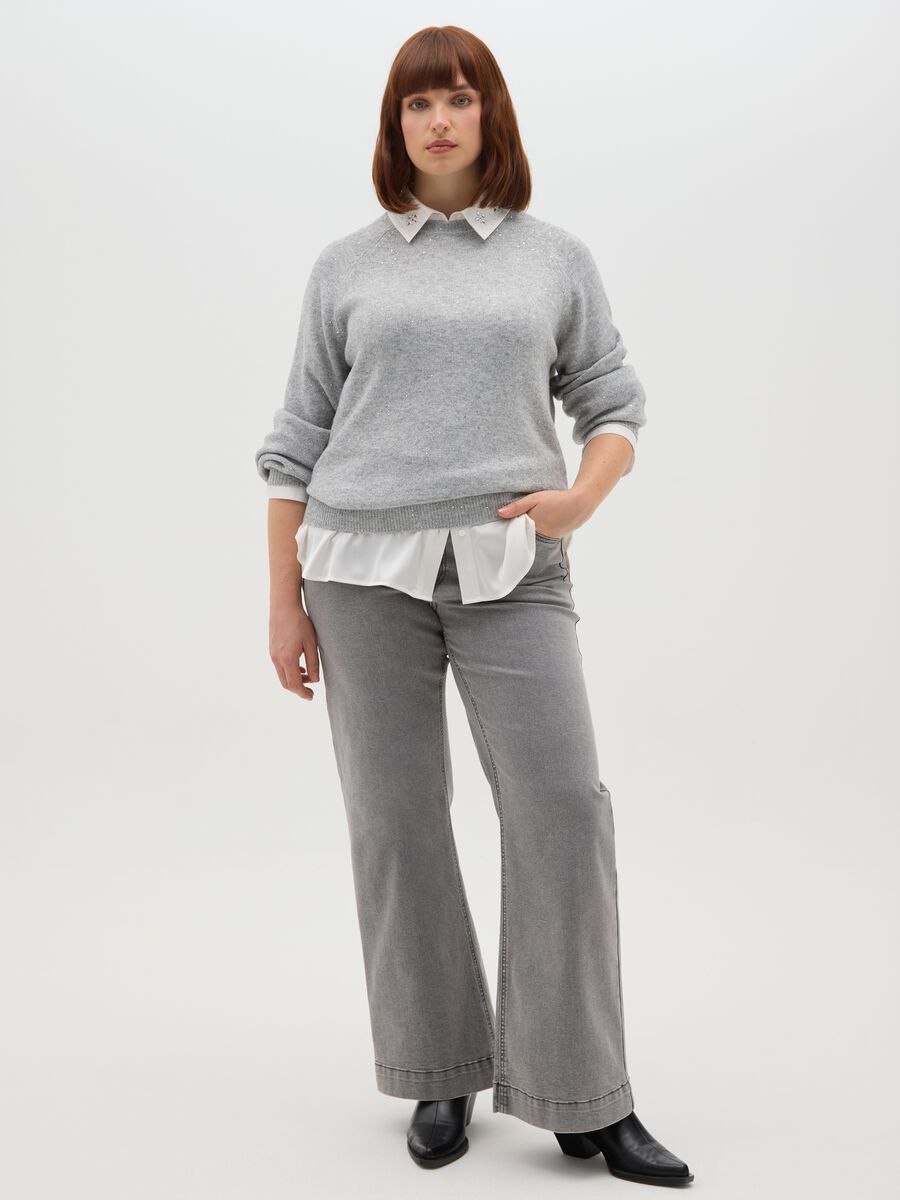 Maglione girocollo grigio effetto lurex over fit_1