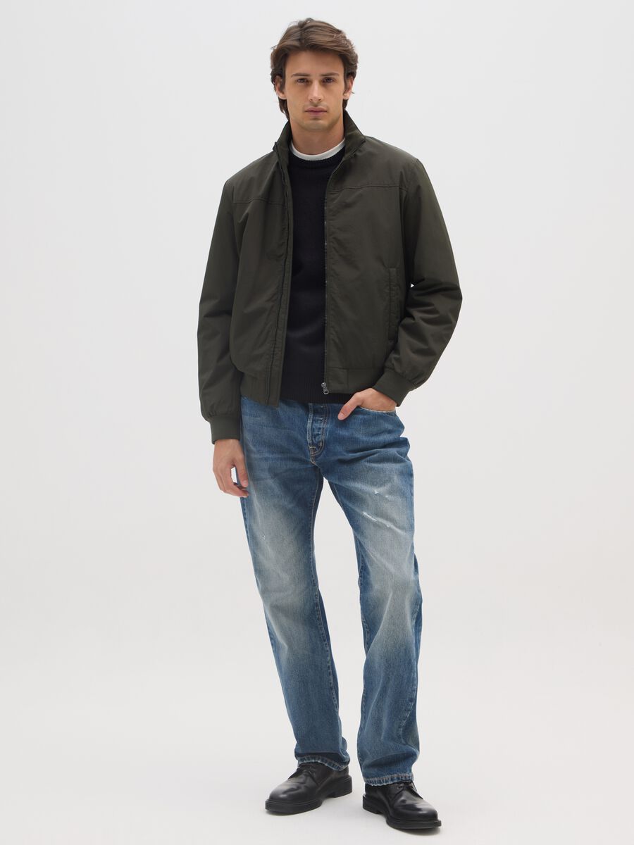 Green padded jacket with zip closure_1