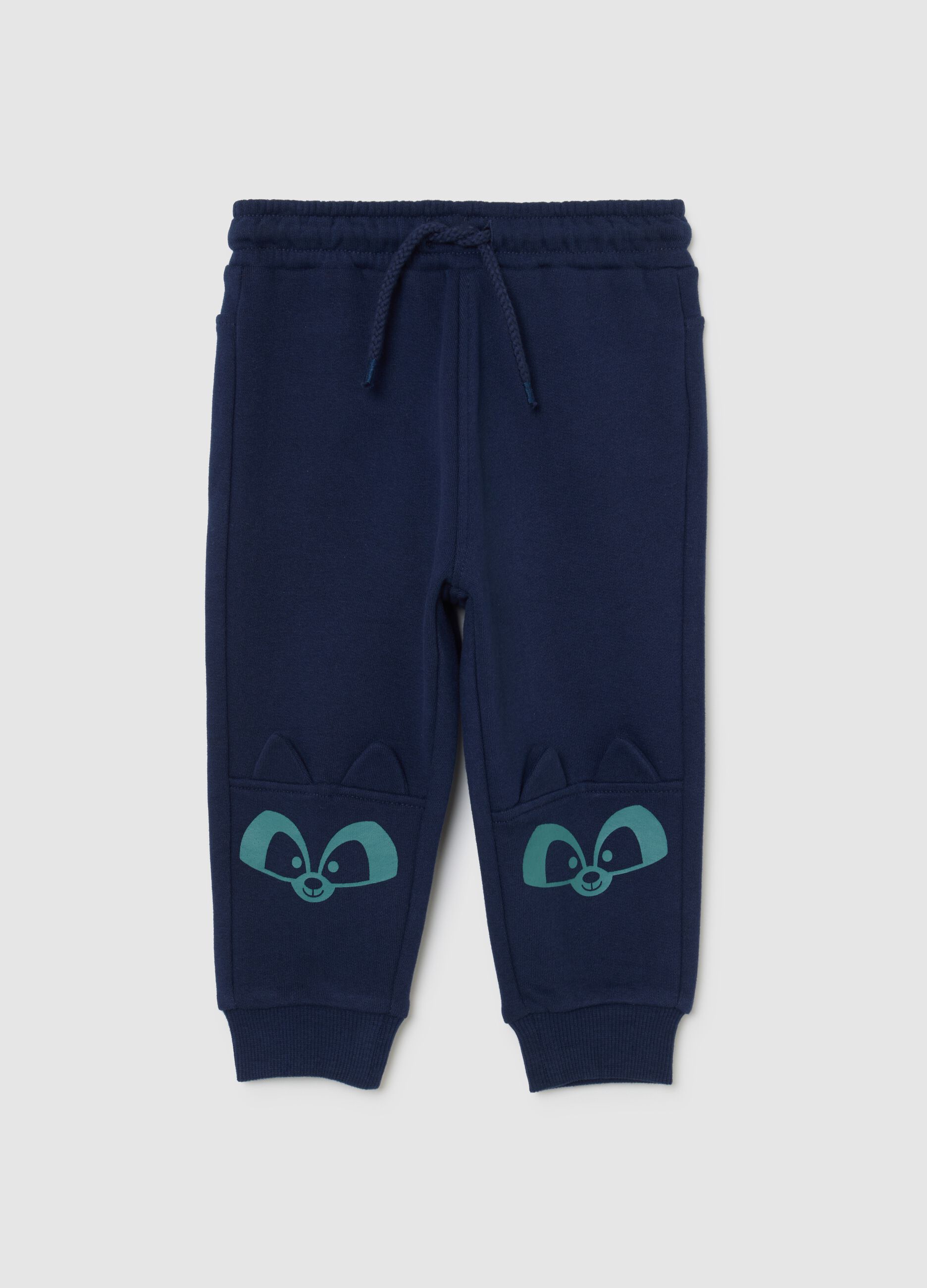 Blue jogger trousers for kids in regular fit cotton blend with print