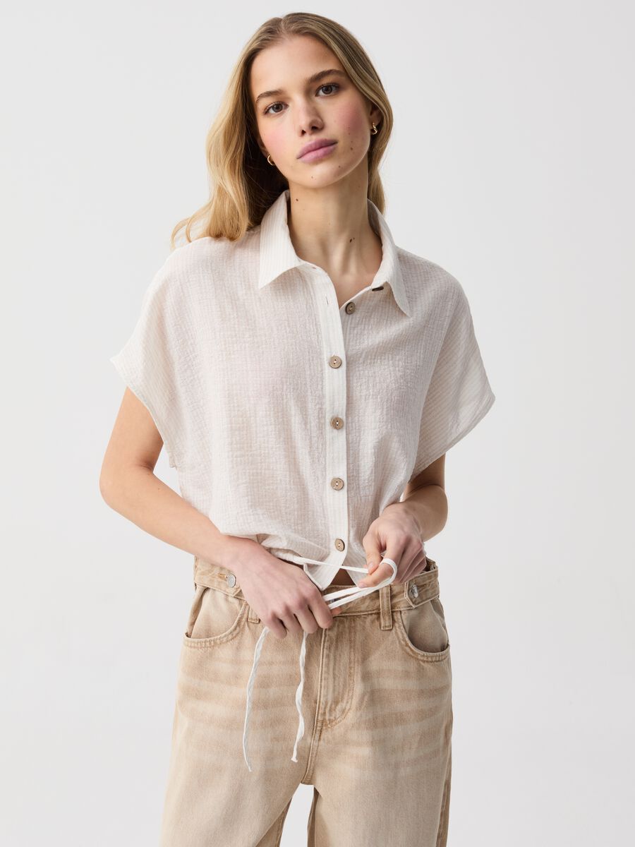 Cotton gauze shirt with drawstring_1