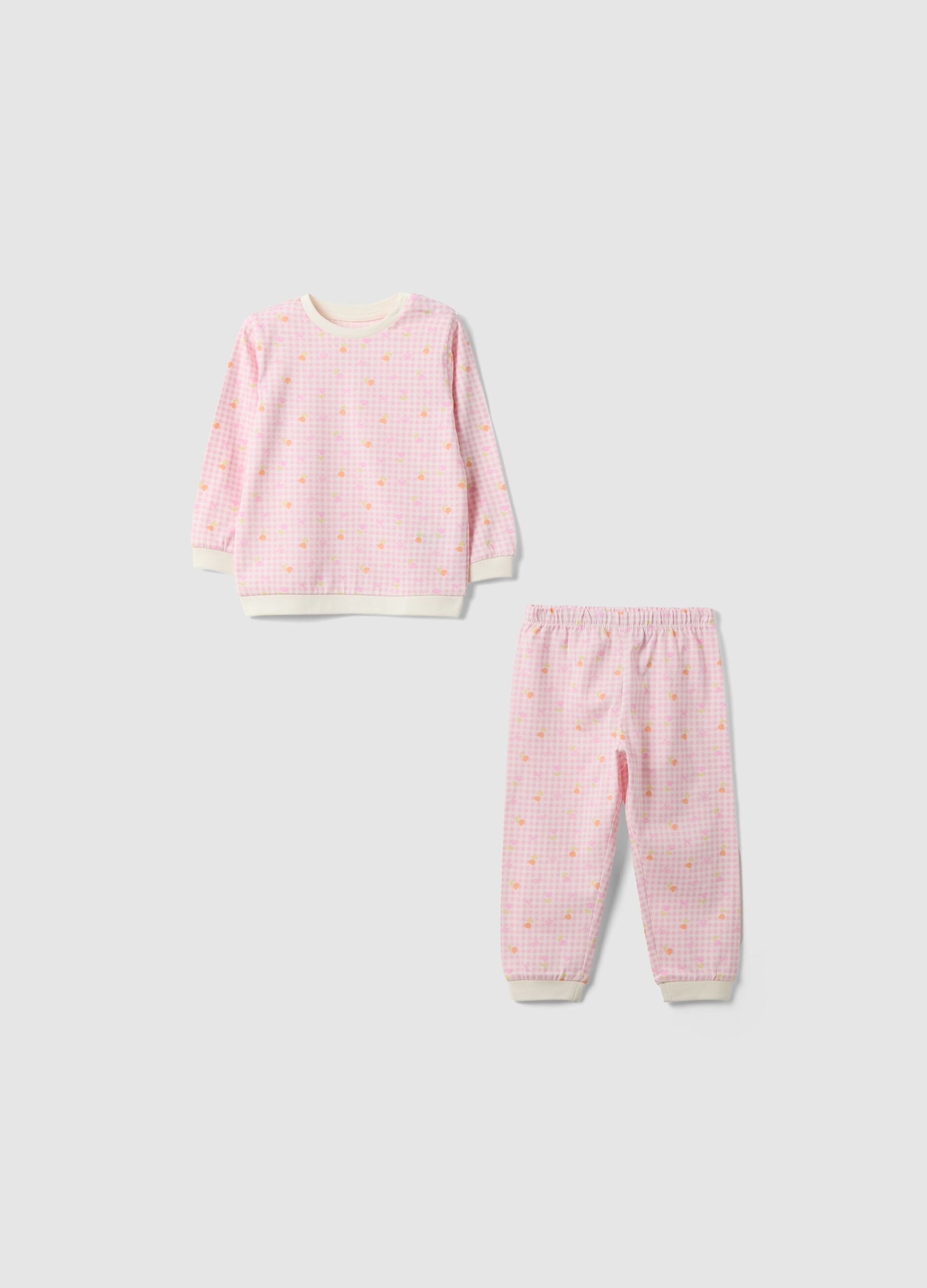 Pink pure cotton regular fit pyjamas for girls