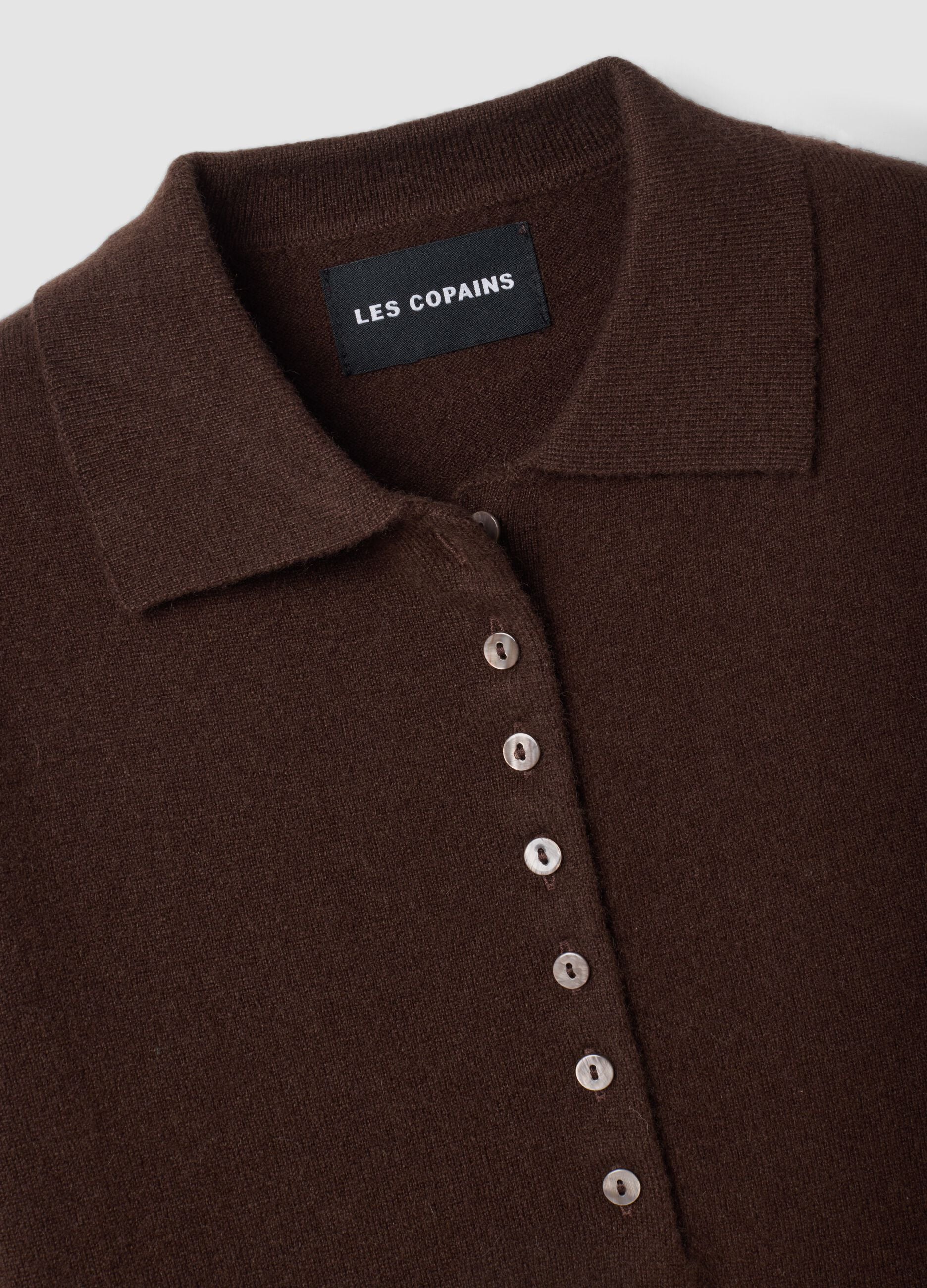 Brown pure cashmere polo-collar jumper, regular fit