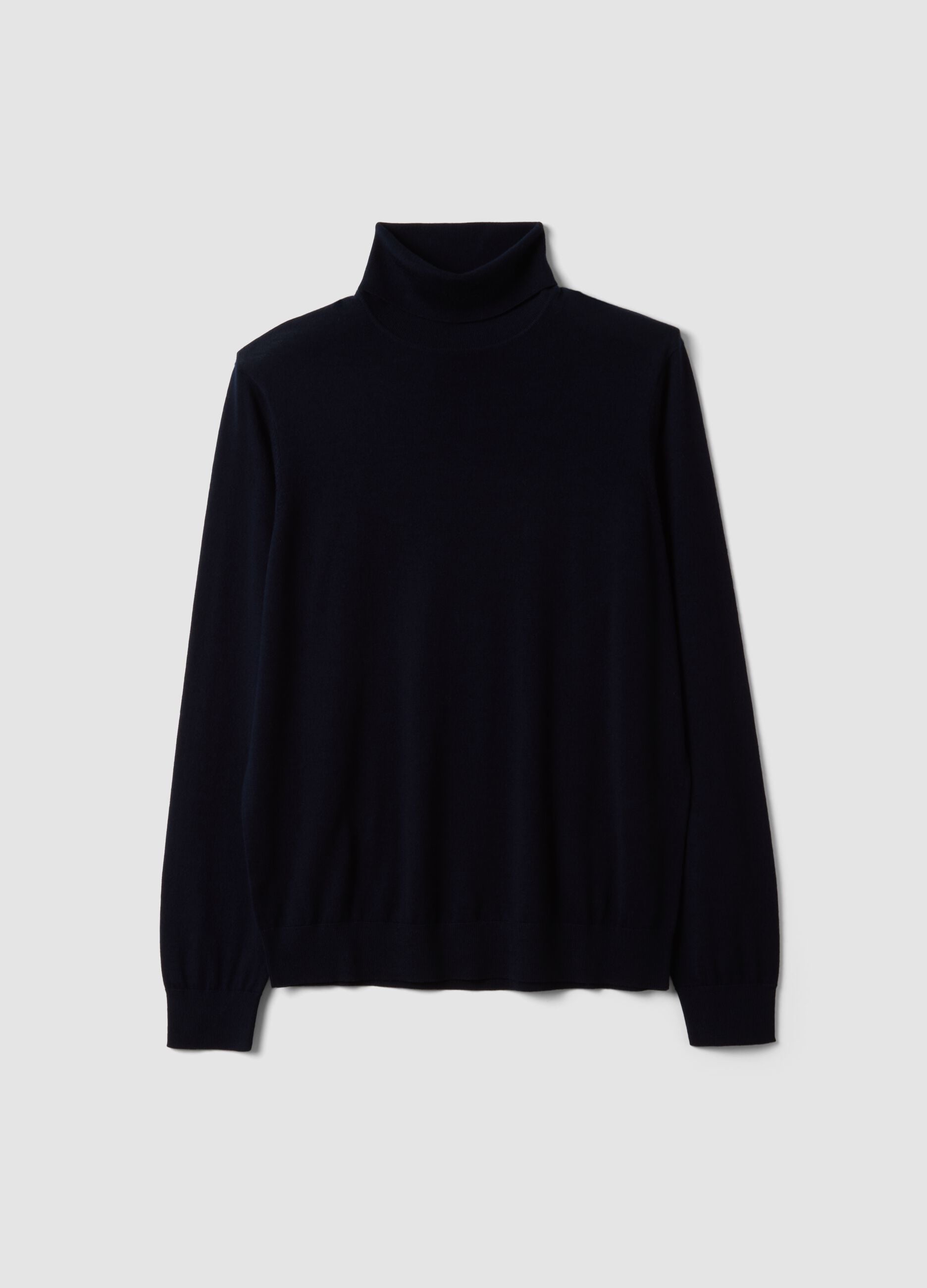 Navy blue pure merino wool turtleneck jumper, regular fit