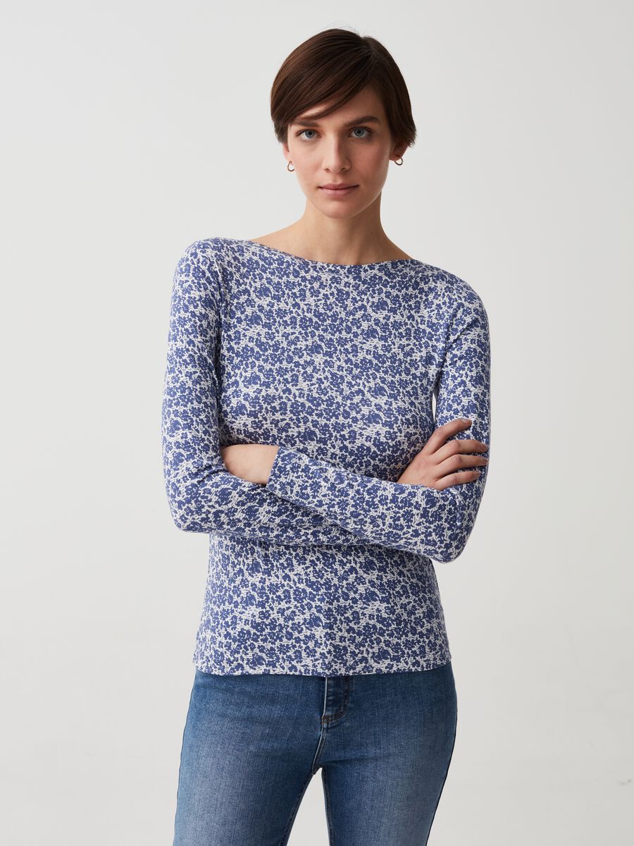 Floral T-shirt with boat neck_0