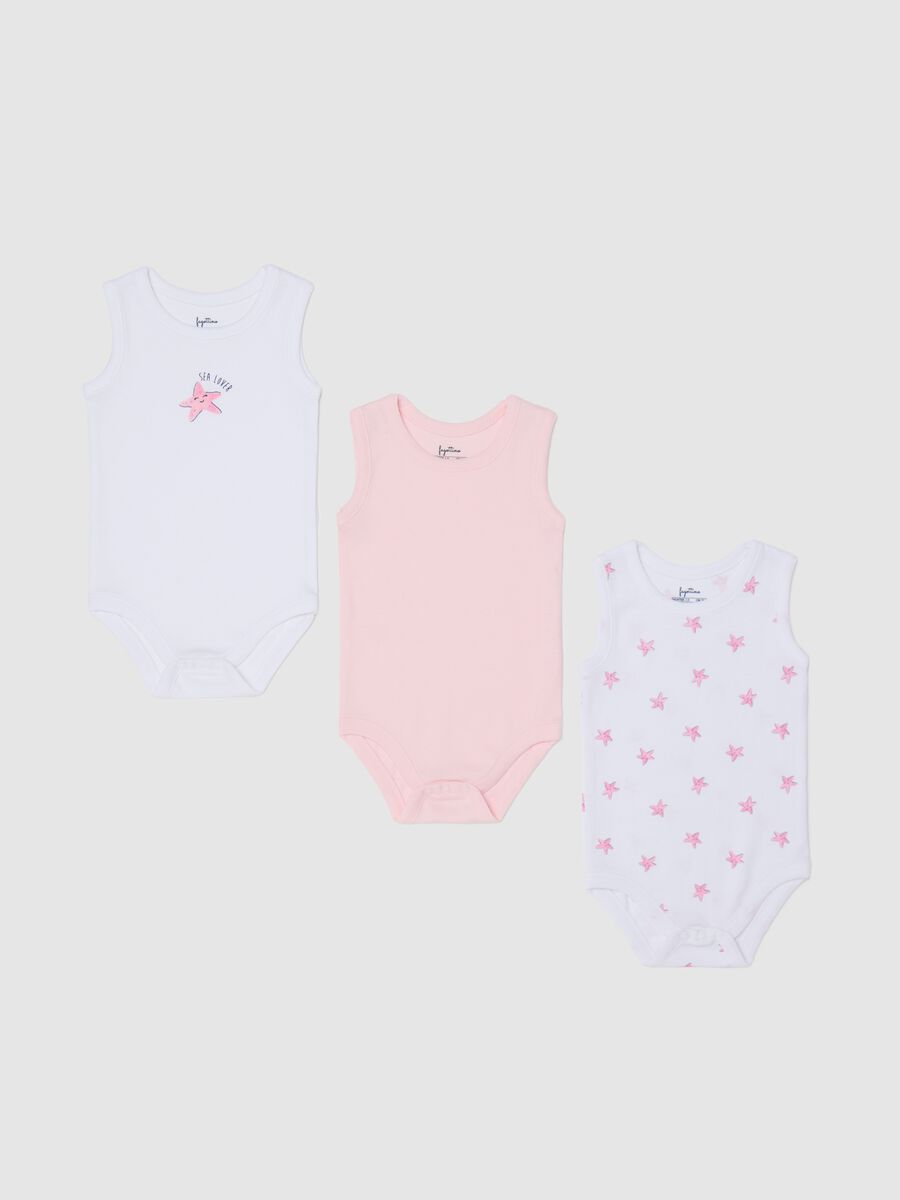 Three-pack sleeveless bodysuits with print_0