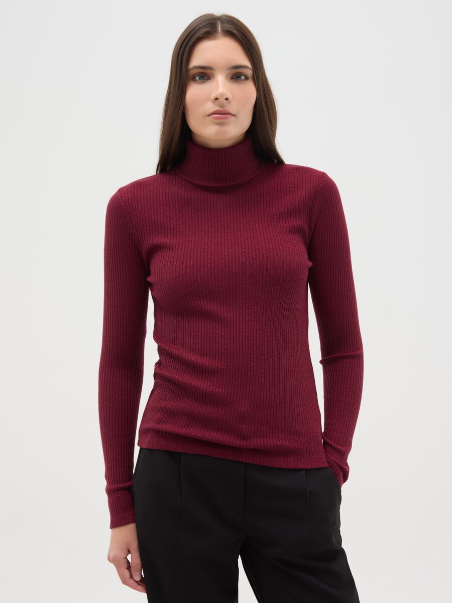 Maglia girocollo con maniche lunghe a righe rossa regular fit_0