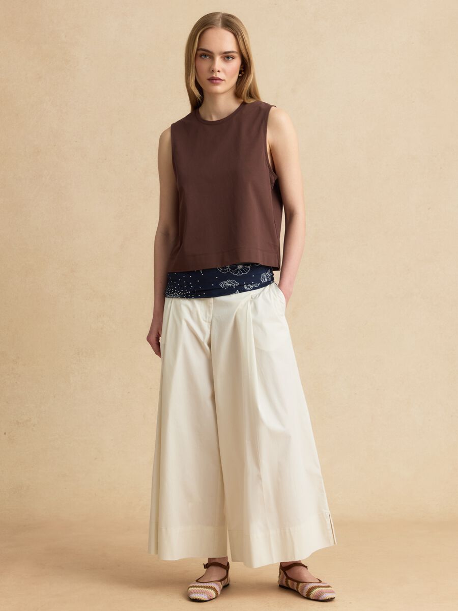 White stretch-cotton palazzo trousers_0