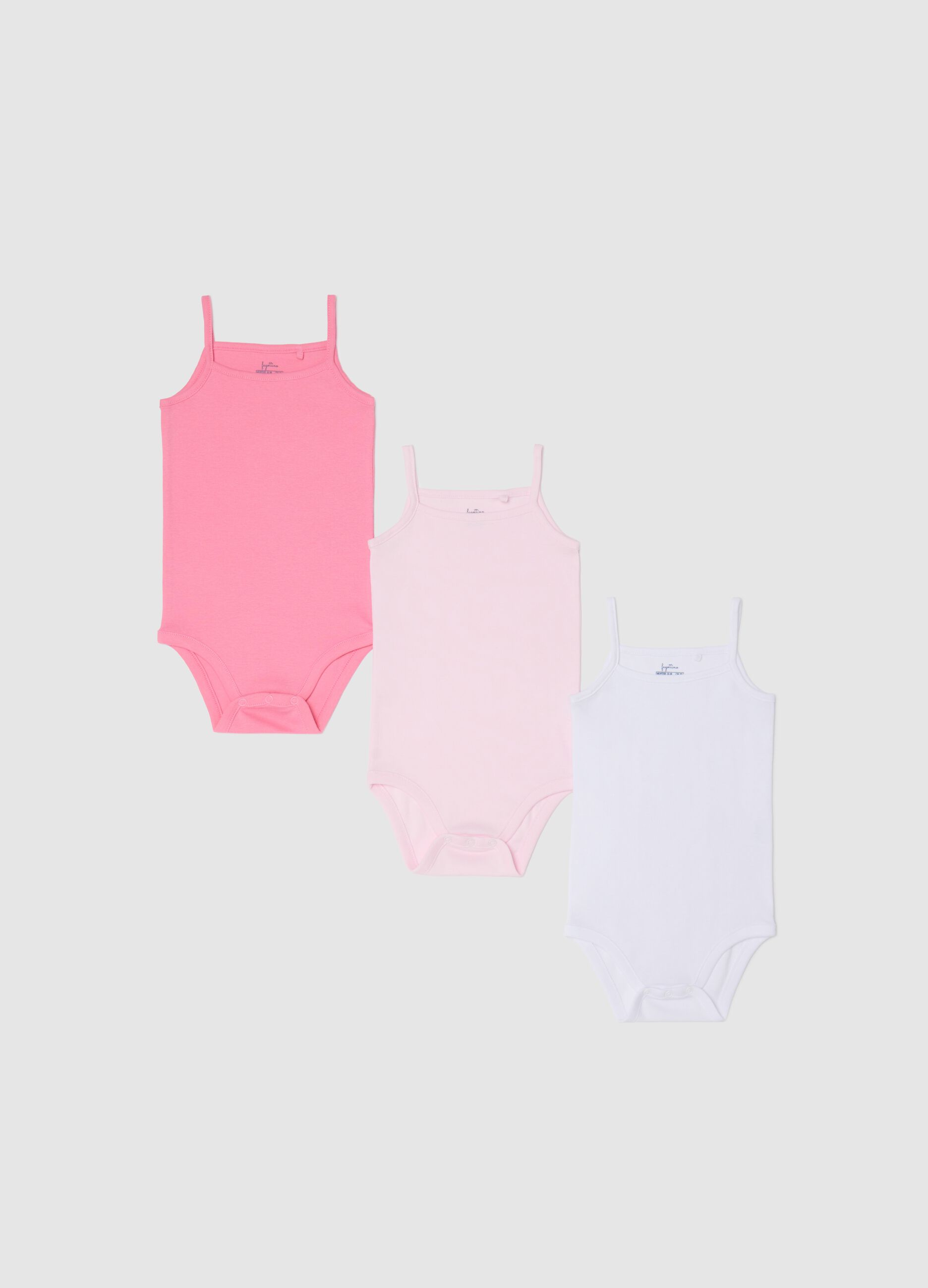 Three-pack white and pink bodysuits in organic cotton
