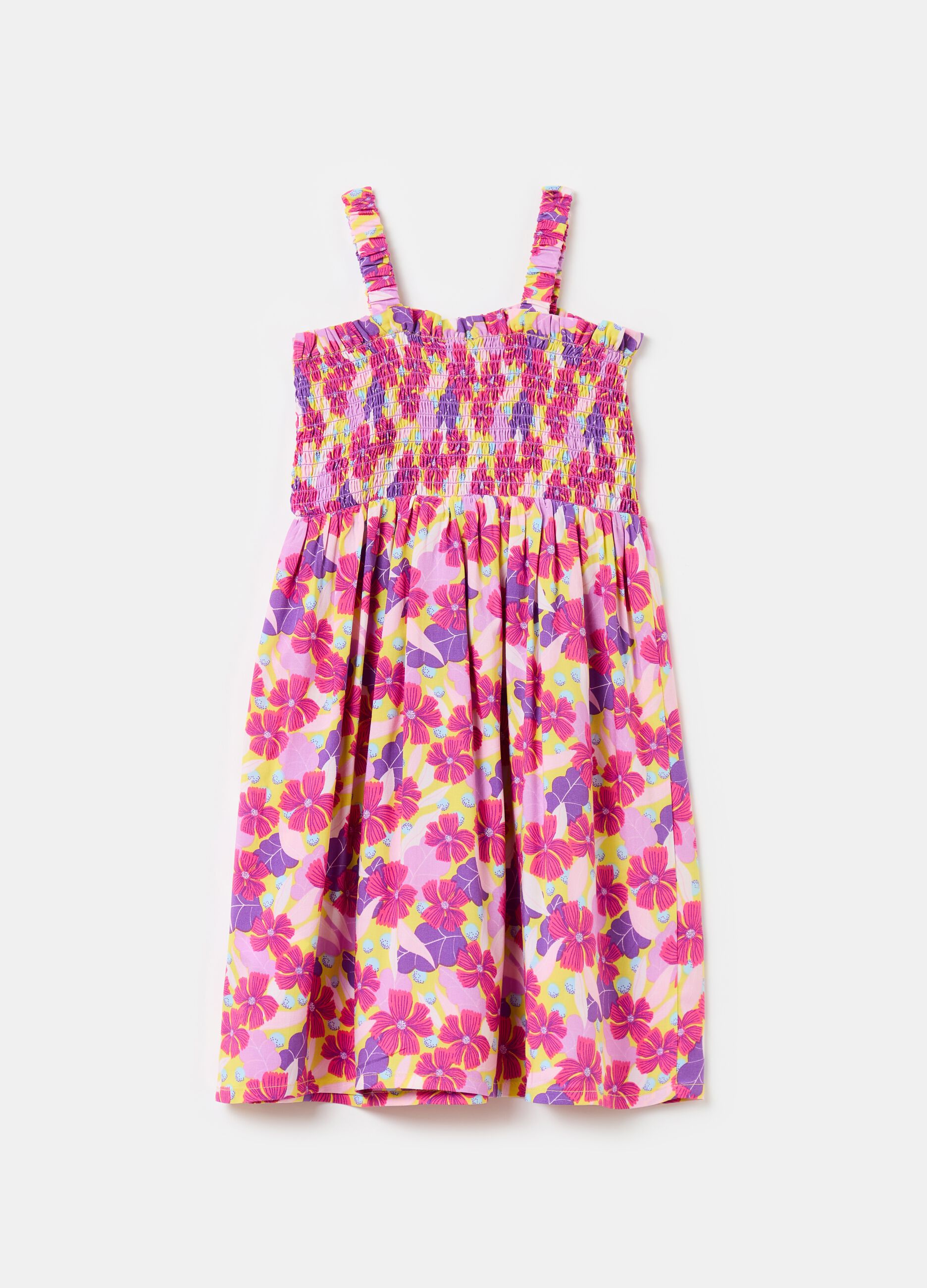 Floral dress with smock stitching