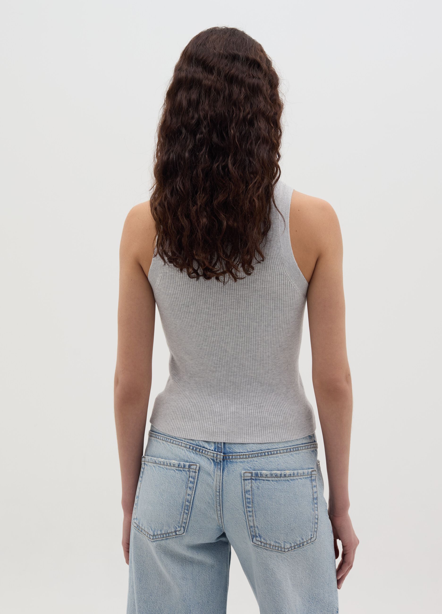 Ribbed tank top with halter neck