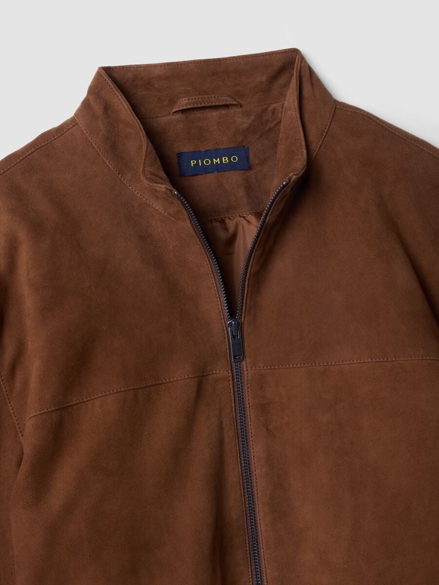 Brown genuine leather jacket with zip, regular fit_1